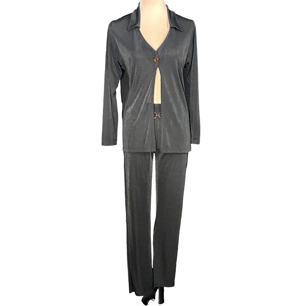 Sexy Vintage 90s Y2K Live Wire Black Slinky Two Piece Set Top and Pant S/M